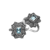 Sterling Silver Balinese Handcrafted Ring With Blue Topaz Quartz And Designer Detailing